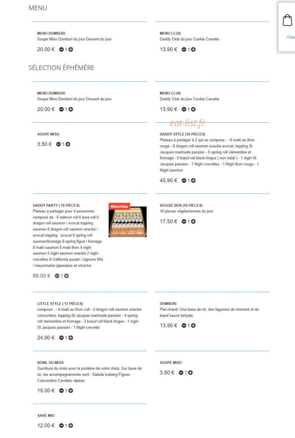 Daddy Sushi — carte page 1
