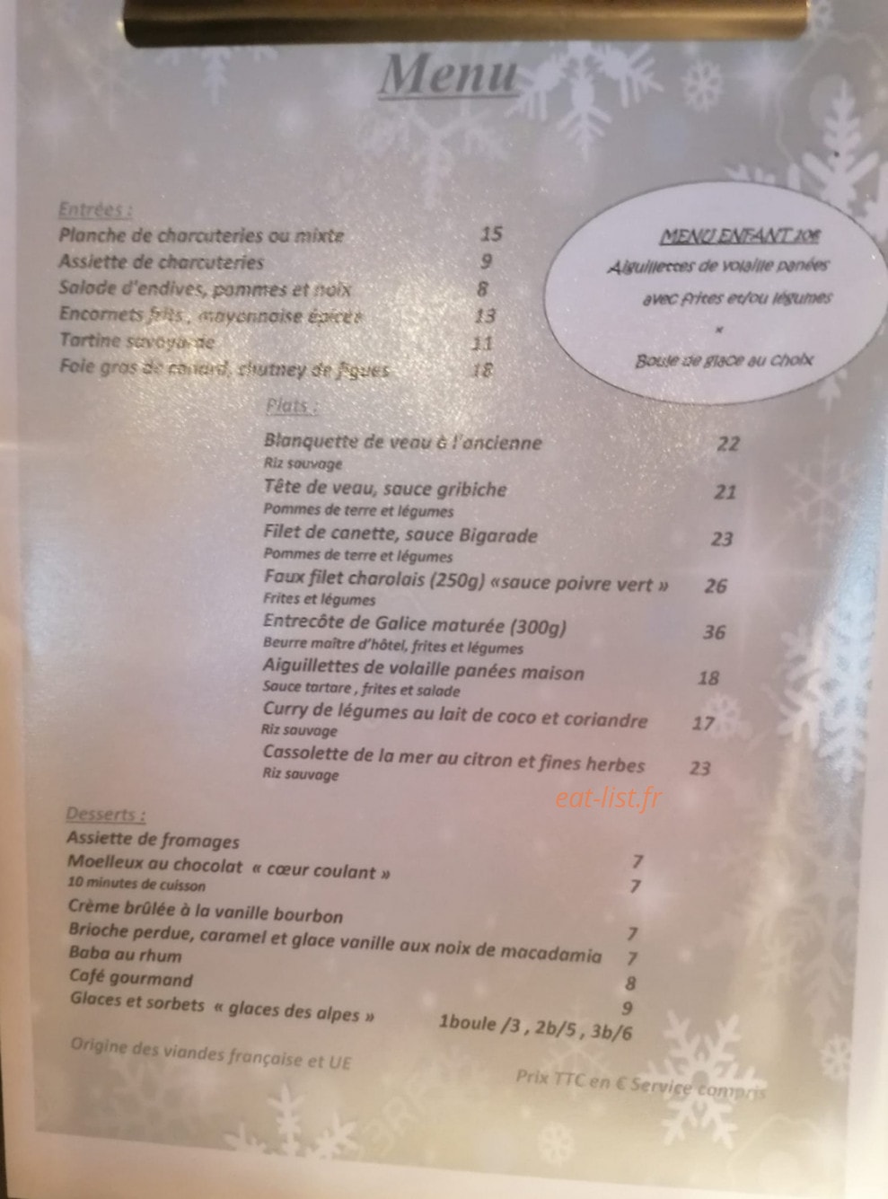 Café Restaurant du Chemin de Fer — carte page 1