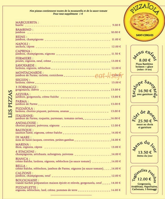 Pizzaiola — carte page 1