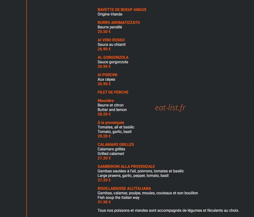 Carte et menu de Zaino ristorante à Saint Cergues — Les pesci et carni (suite)