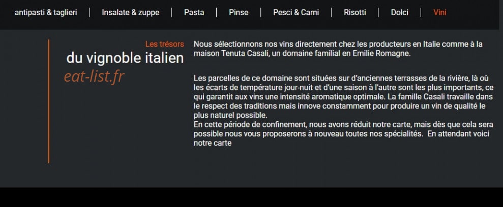 Carte et menu de Zaino ristorante à Saint Cergues — Les vini