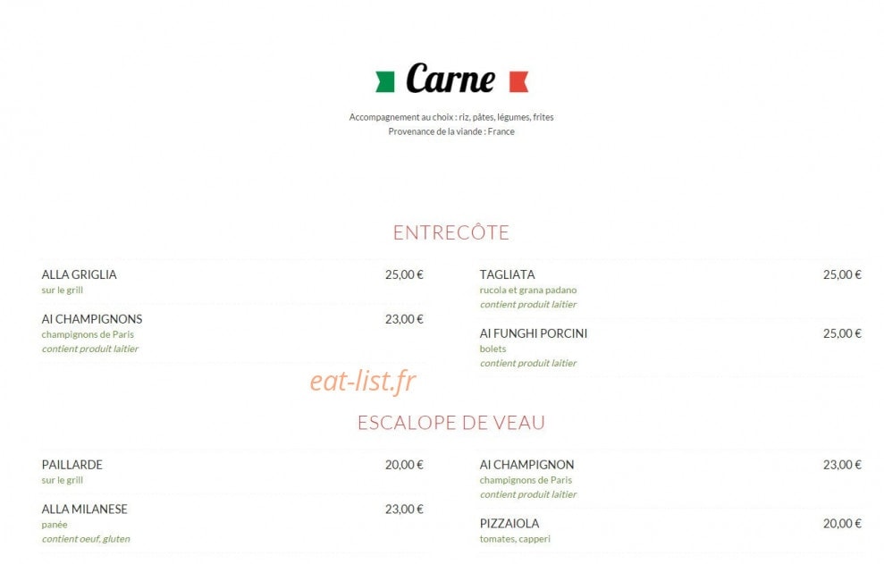 Carte et menu de La Fattoria à Veigy Foncenex — Carne