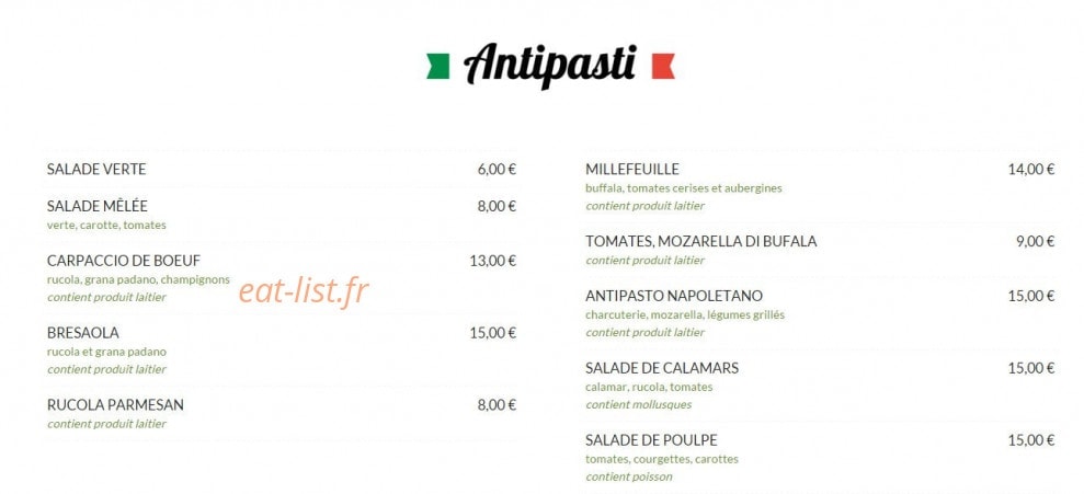 Carte et menu de La Fattoria à Veigy Foncenex — Antipasti