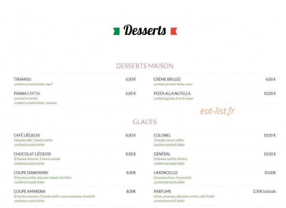 Carte et menu de La Fattoria à Veigy Foncenex — Les desserts