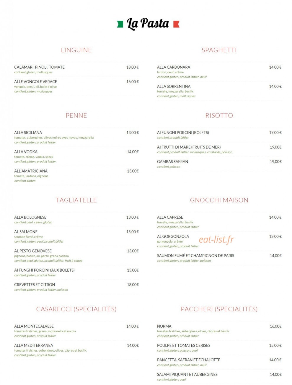 Carte et menu de La Fattoria à Veigy Foncenex — La pasta