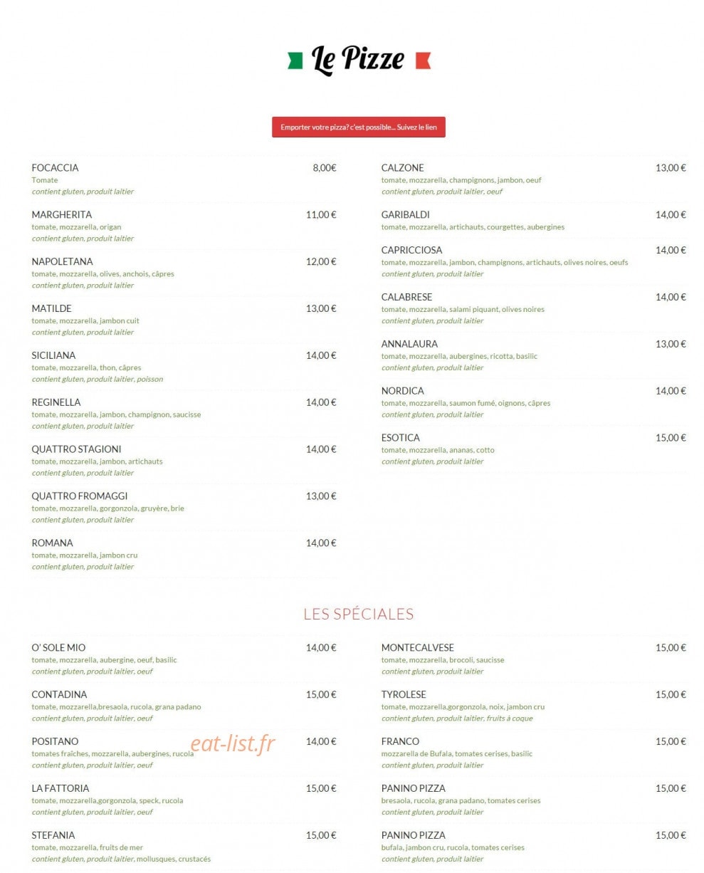Carte et menu de La Fattoria à Veigy Foncenex — Les pizzas