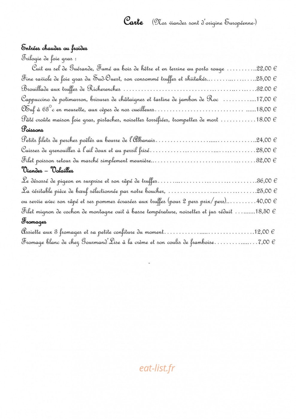 Hôtel Restaurant Blanc — carte page 1