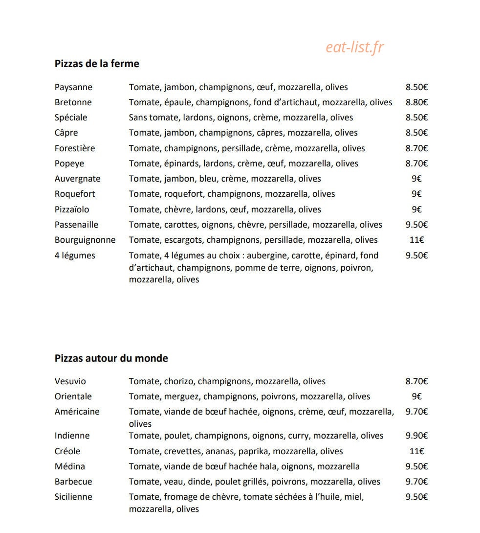 Pizza Plus — carte page 1