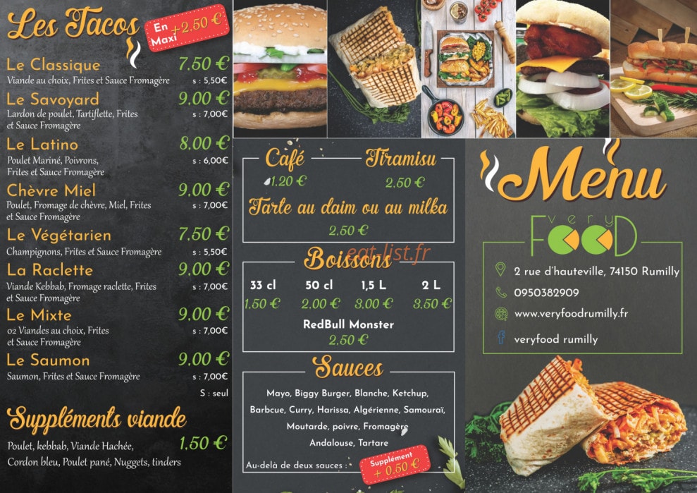 Very Food — carte page 1