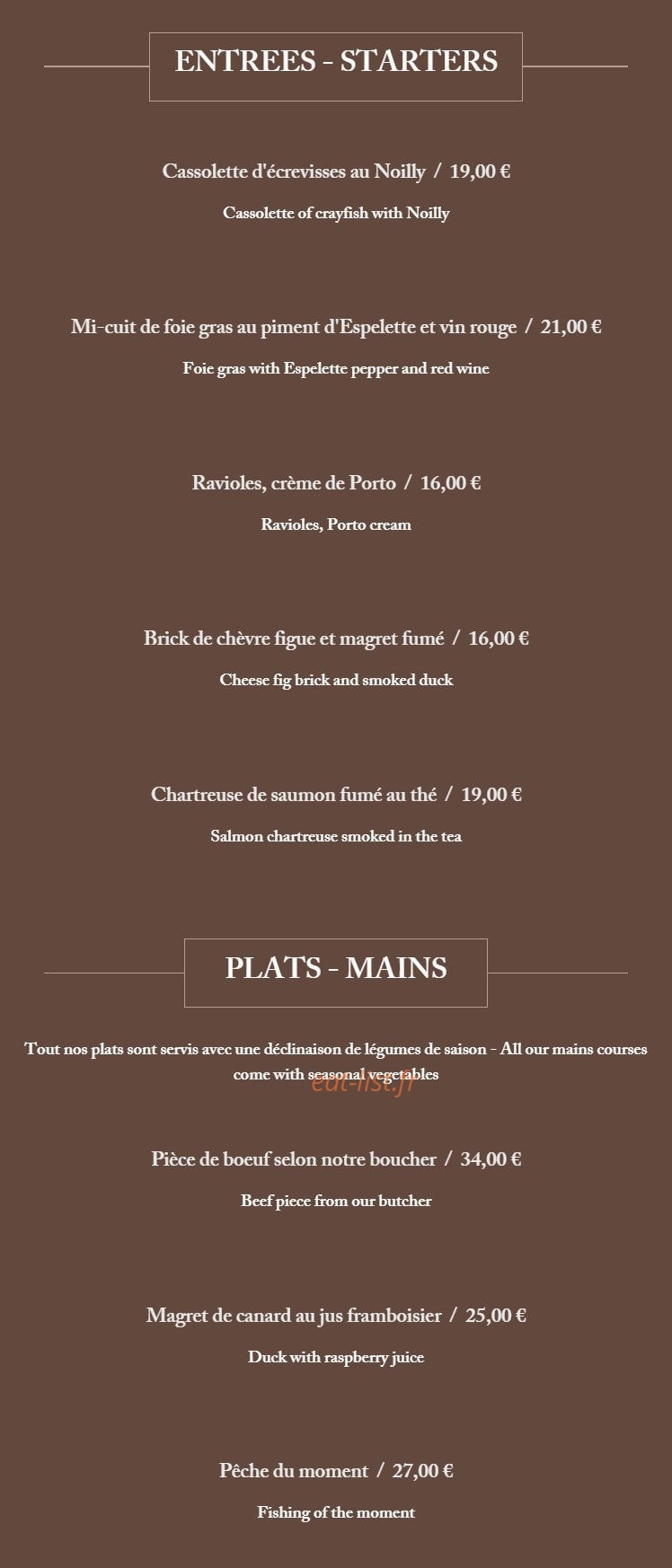 Auberge d'Archamps — carte page 1