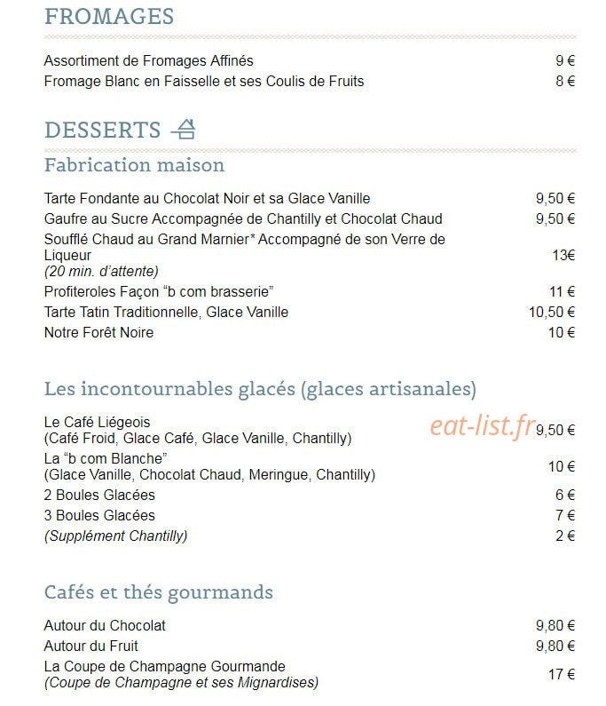 B com Brasserie — carte page 2