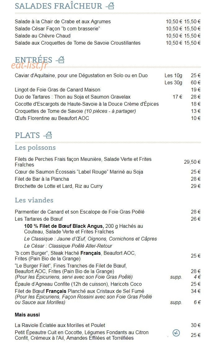 B com Brasserie — carte page 1