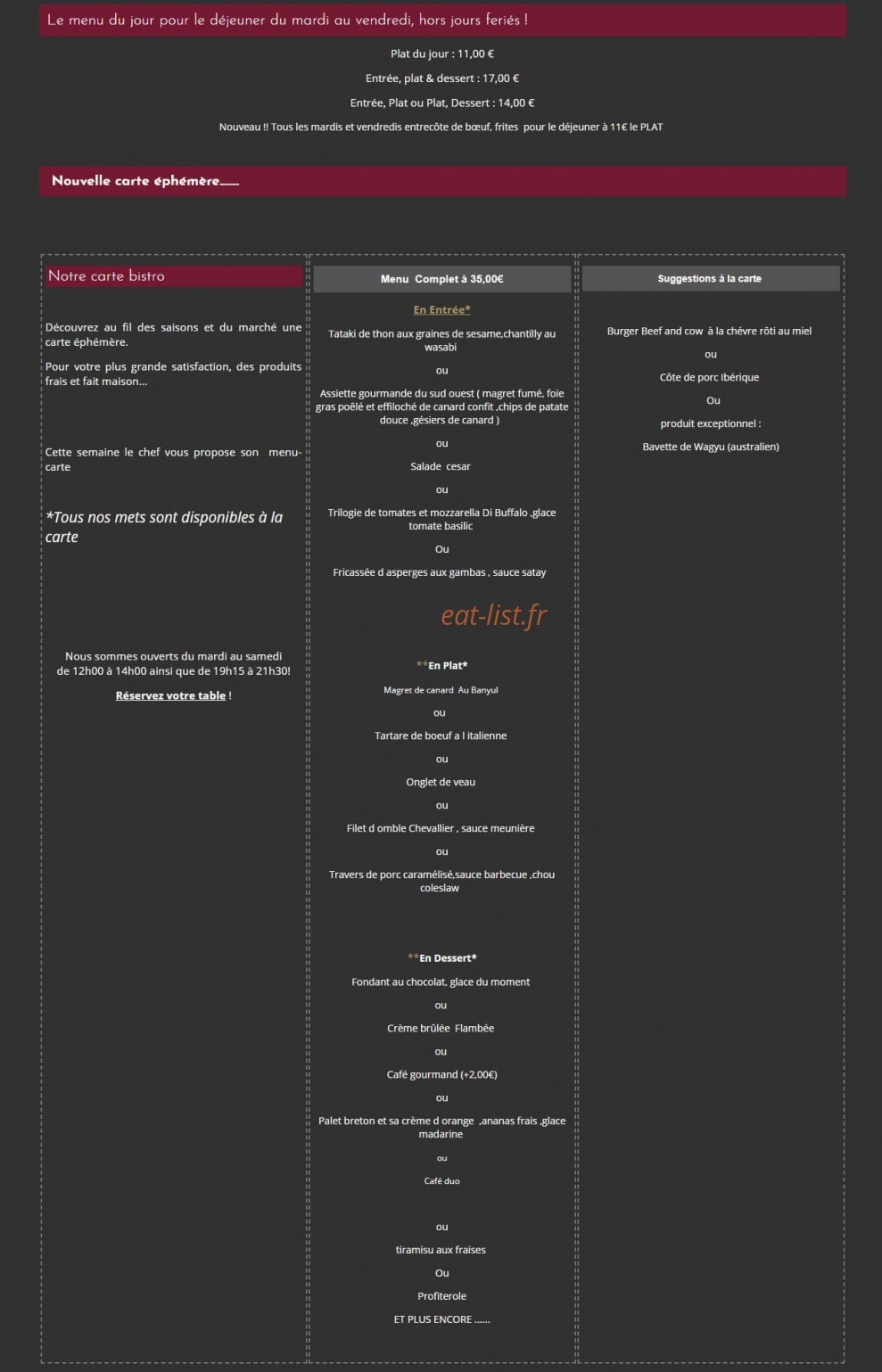 Le Beef & COw — carte page 1