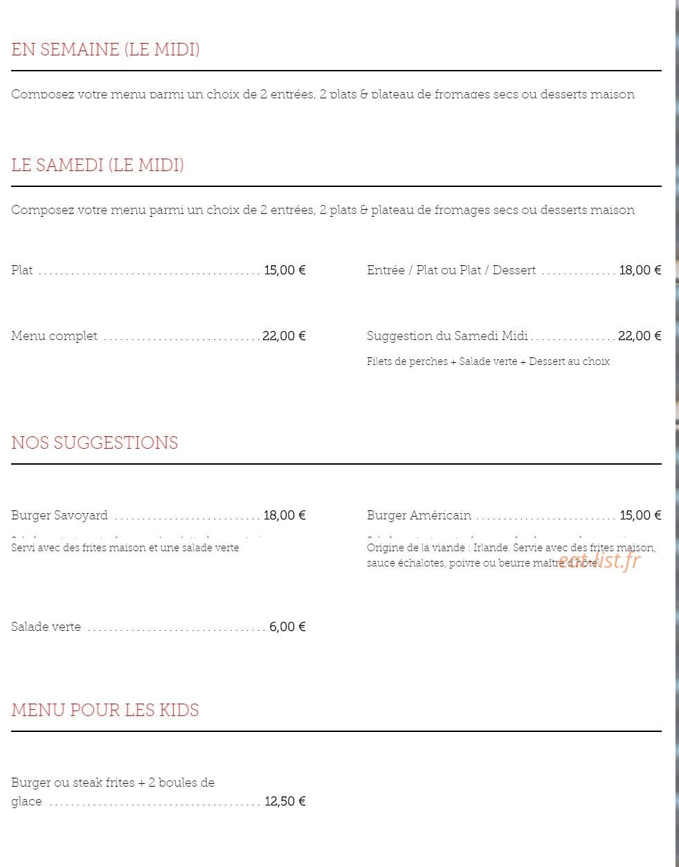 Le bistrot de bossey — carte page 1