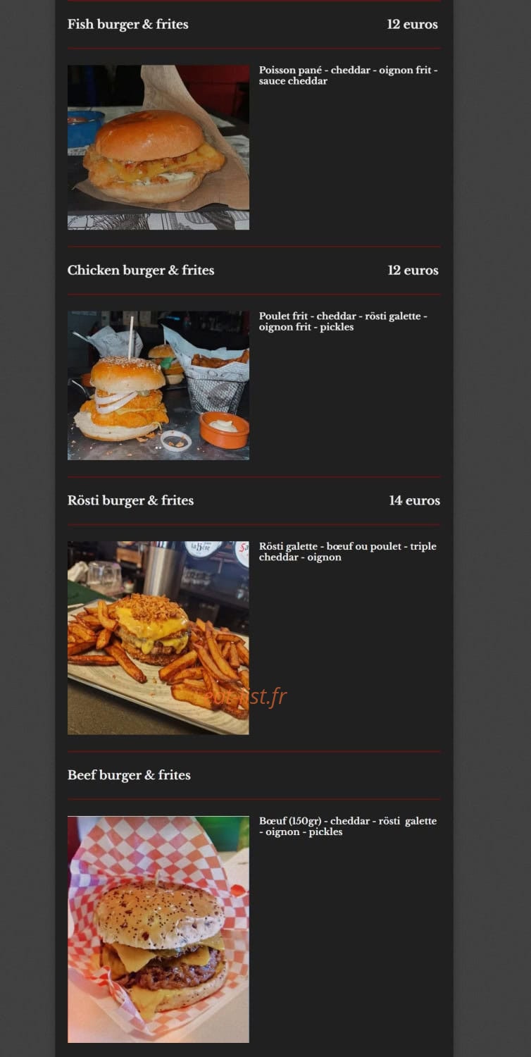Carte et menu de L'Estrella Sous Salève à Collonges sur Saleve — Les burgers et frites