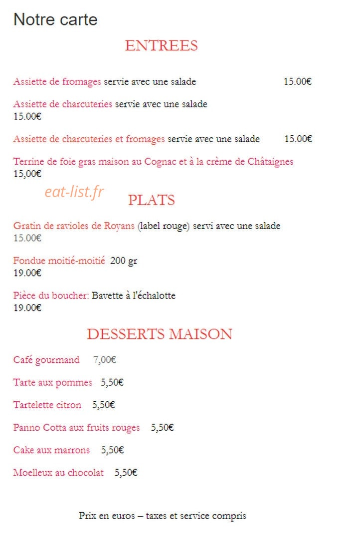 Carte et menu de Les Marches de la Croisette à Collonges sur Saleve — La carte