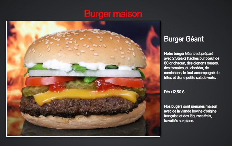 Carte et menu de Pizzeria de Collonges à Collonges sur Saleve — Les burgers