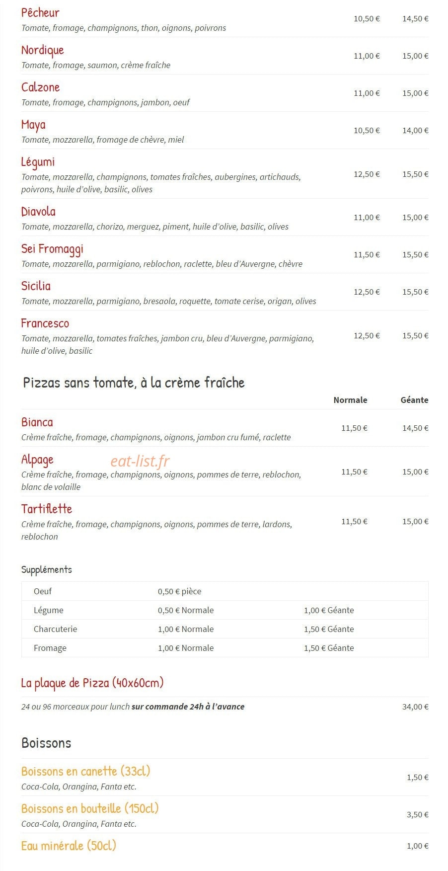 Vallé Pizza — carte page 2