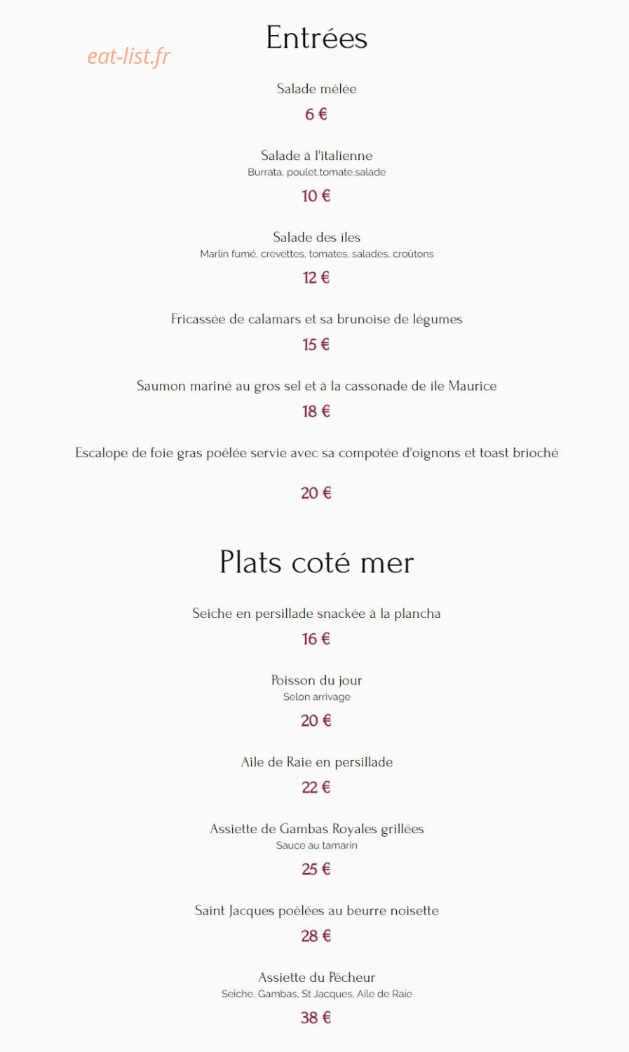 Chez Dom's — carte page 1