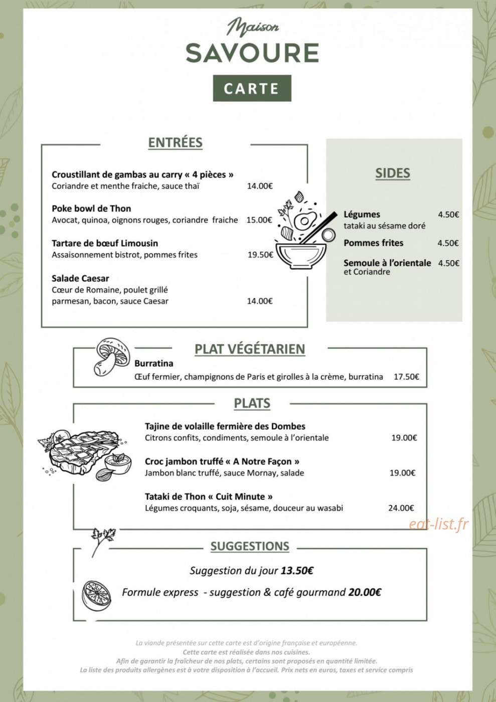 Maison Savoure — carte page 1