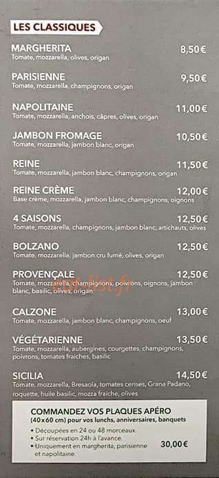 Carte et menu de Bianca Pizza à Saint Julien en Genevois — Les classiques