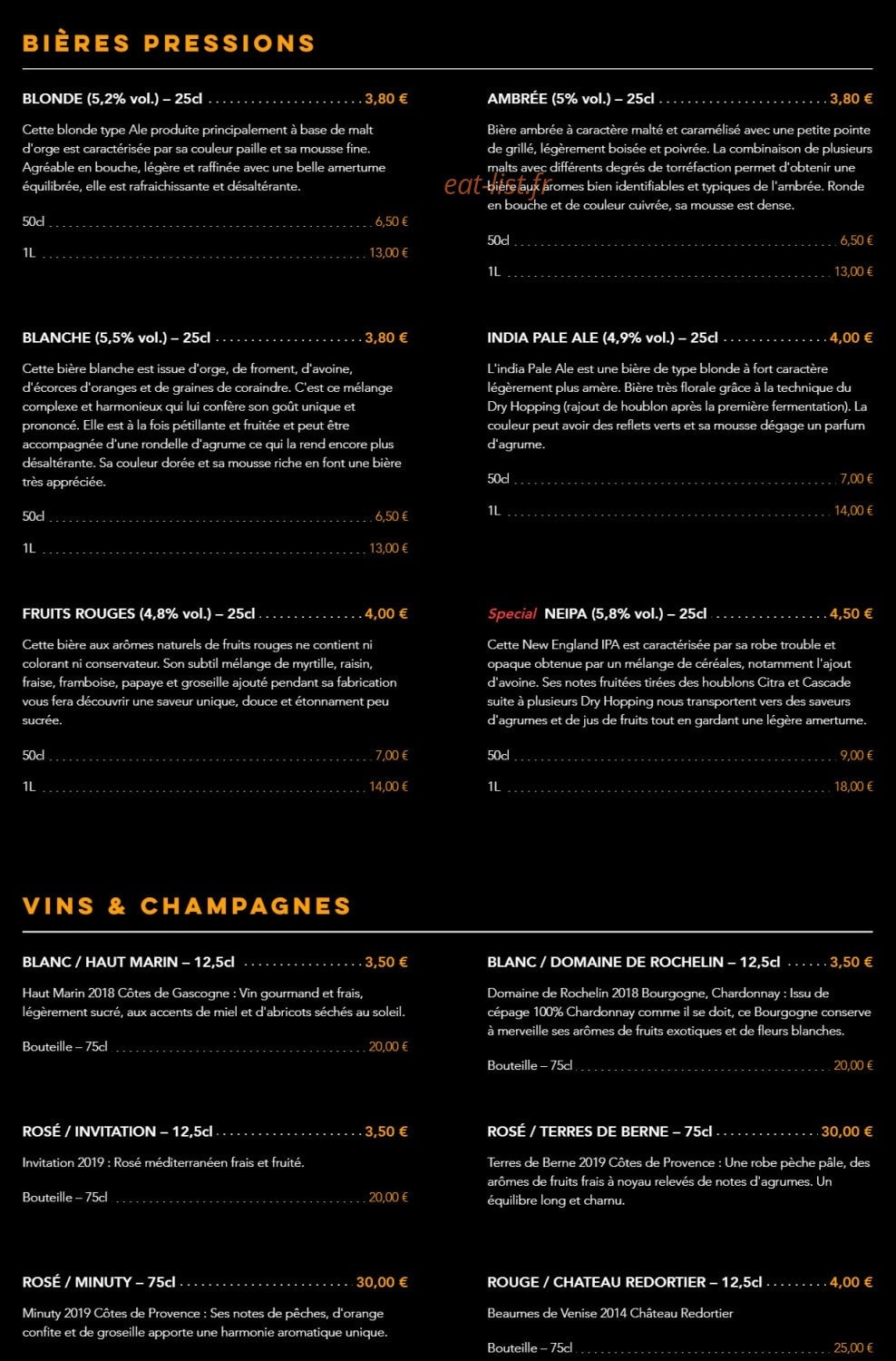Carte et menu de Brasserie Adennes à Saint Julien en Genevois — Les bières, vins et champagnes