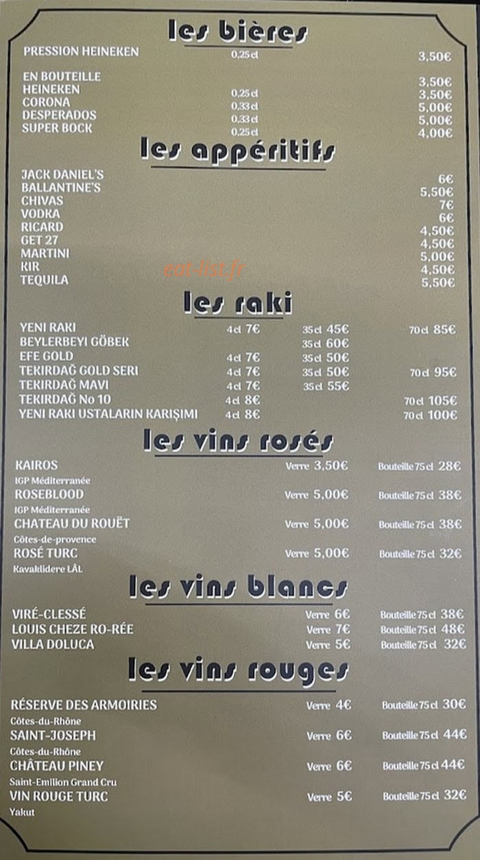Carte et menu de Chalet Grill à Saint Julien en Genevois — Les apéritifs, bières et vins, ...