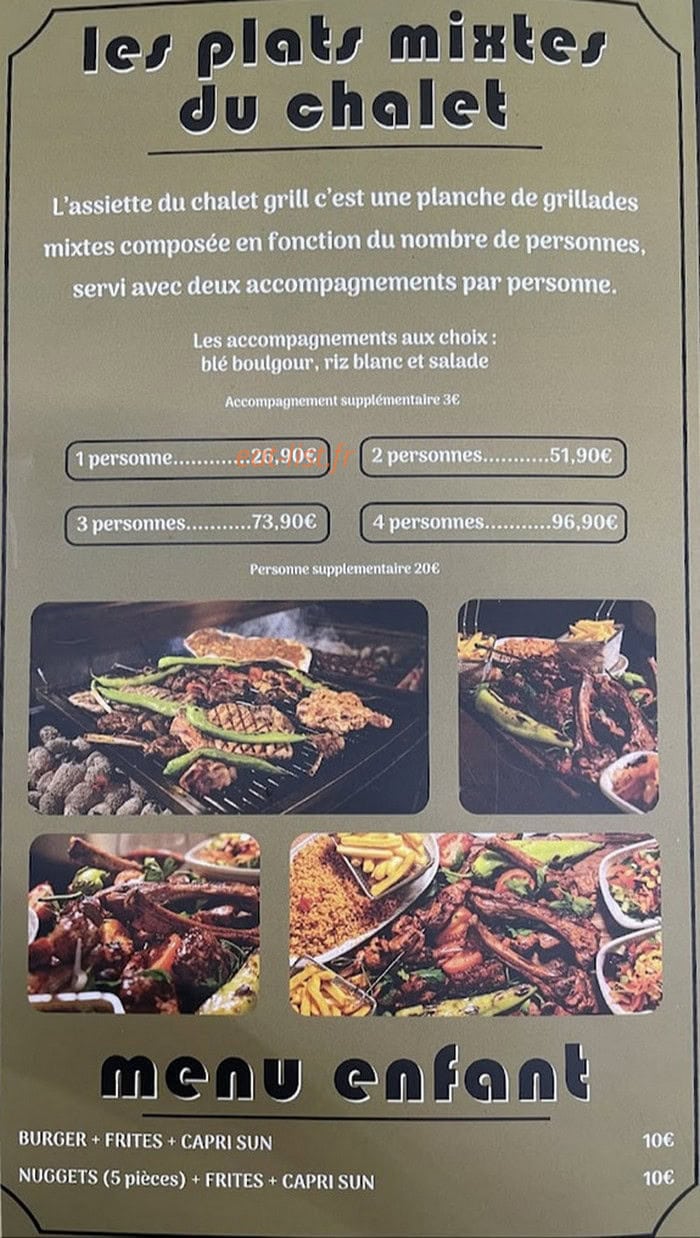 Carte et menu de Chalet Grill à Saint Julien en Genevois — Les plats et menu enfant