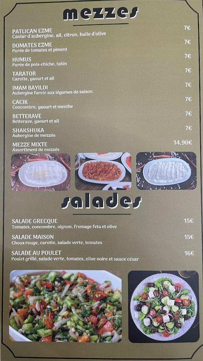 Carte et menu de Chalet Grill à Saint Julien en Genevois — Les mezzes et salades