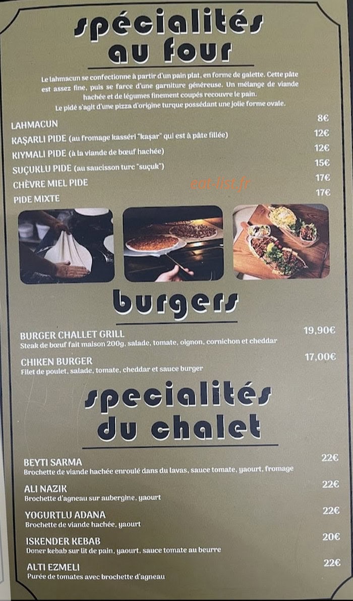 Carte et menu de Chalet Grill à Saint Julien en Genevois — Les spécialités et burgers