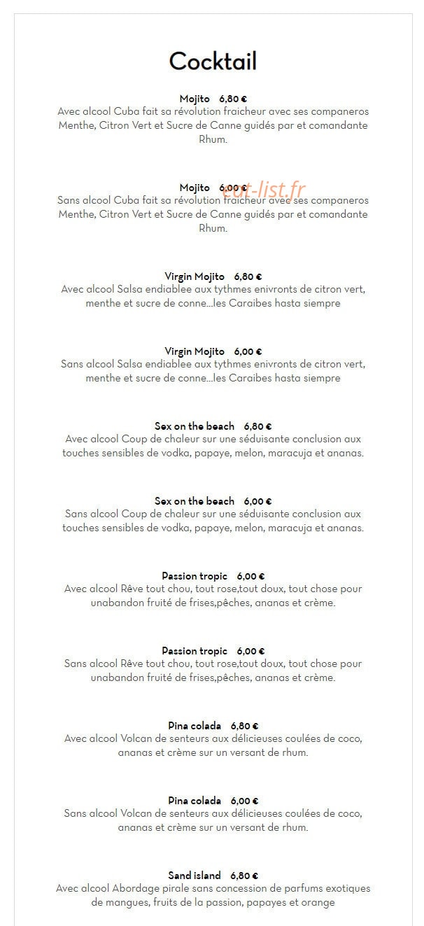 Carte et menu de Grand Pacific à Saint Julien en Genevois — Les cocktails