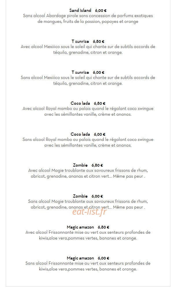 Carte et menu de Grand Pacific à Saint Julien en Genevois — Les cocktails (suite)