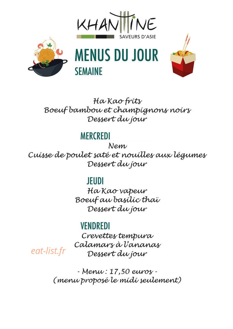 Carte et menu de Khantine à Saint Julien en Genevois — Exemple de menu