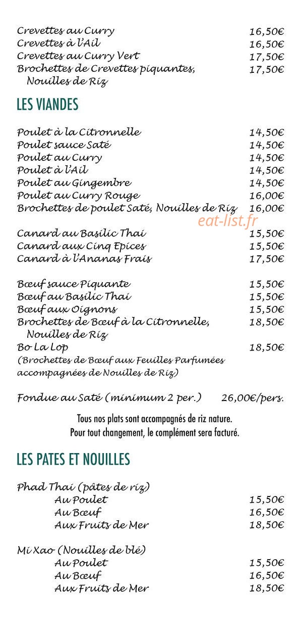 Carte et menu de Khantine à Saint Julien en Genevois — Les viande set pates, nouilles