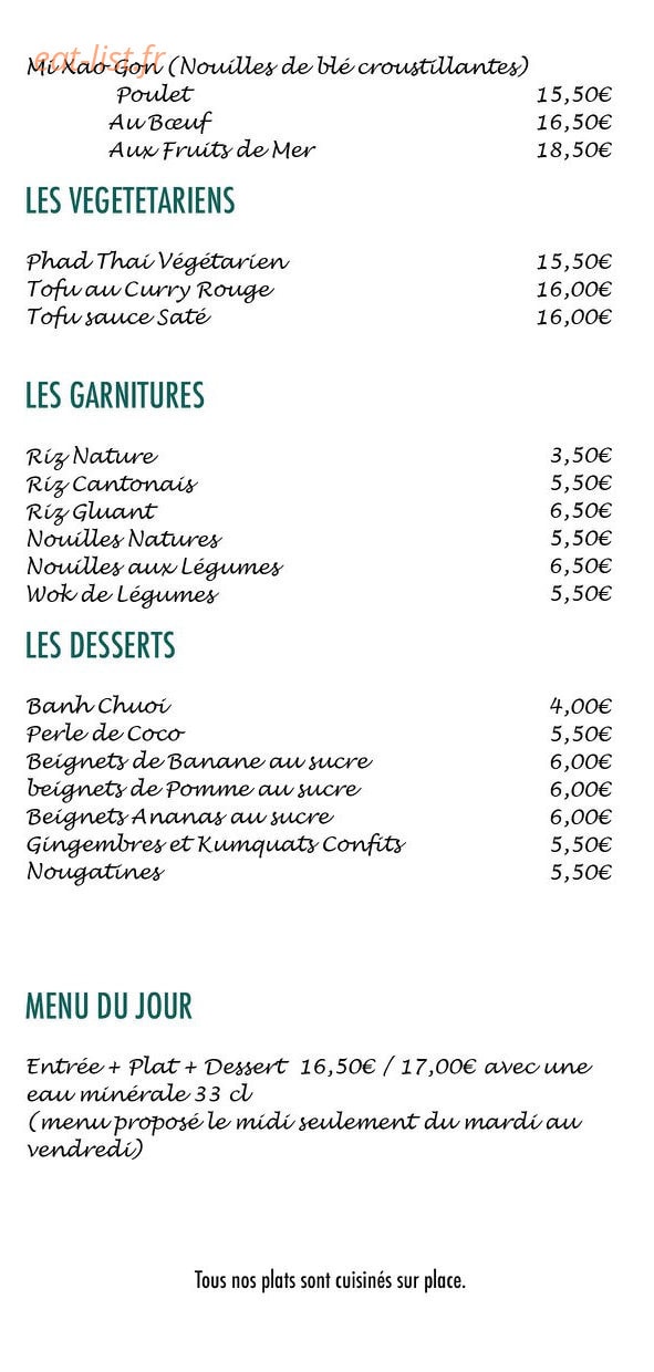Carte et menu de Khantine à Saint Julien en Genevois — Les végétariens, garnitures et desserts,..