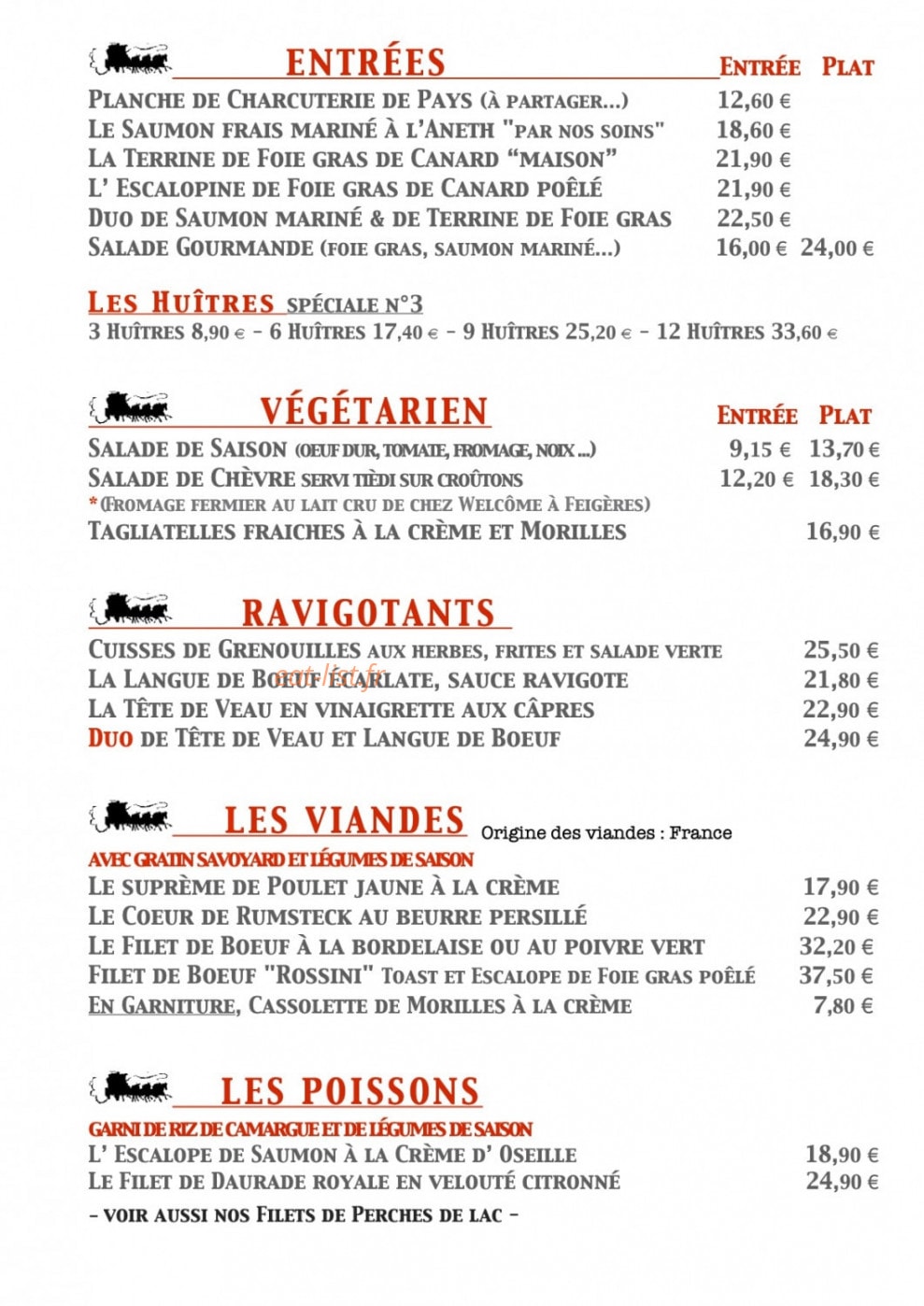 Carte et menu de La Diligence à Saint Julien en Genevois — Les entrées, plat végétarien, ravigotants...