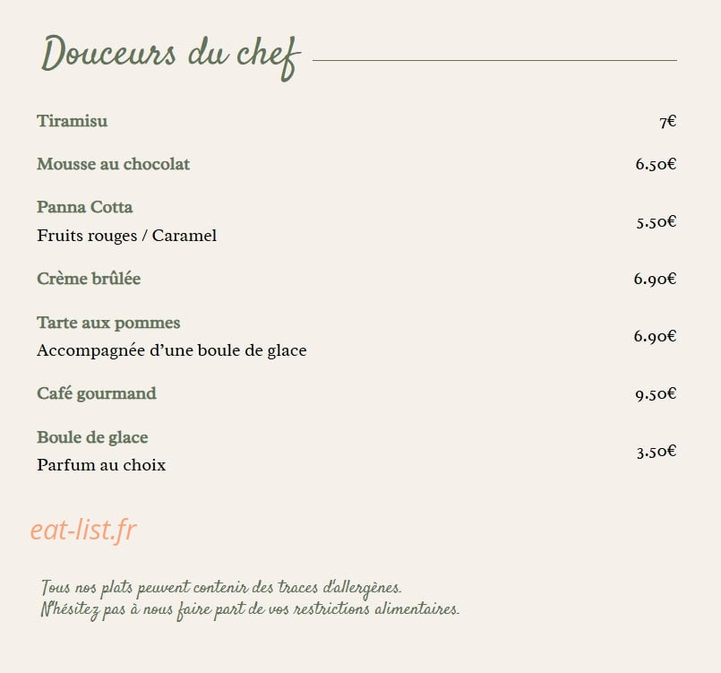 Carte et menu de La Locomotive à Saint Julien en Genevois — Les douceurs