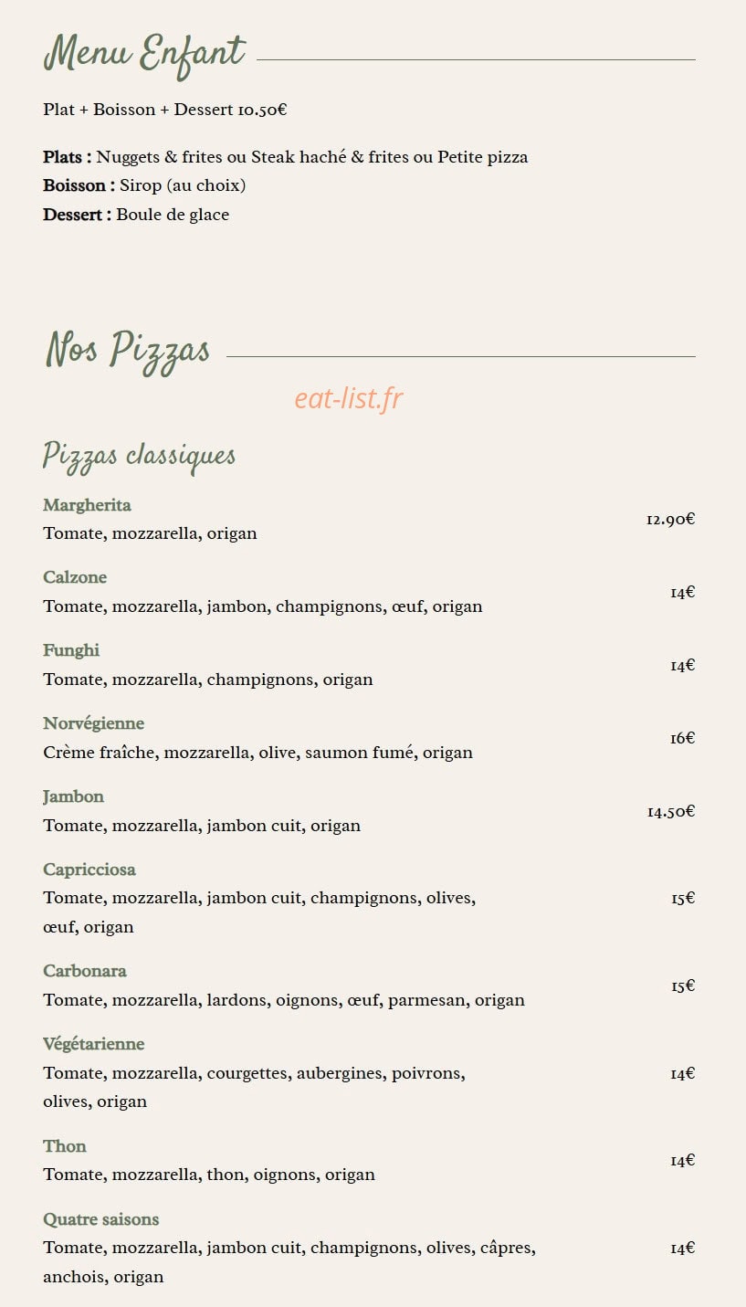 Carte et menu de La Locomotive à Saint Julien en Genevois — Menu enfant et pizzas