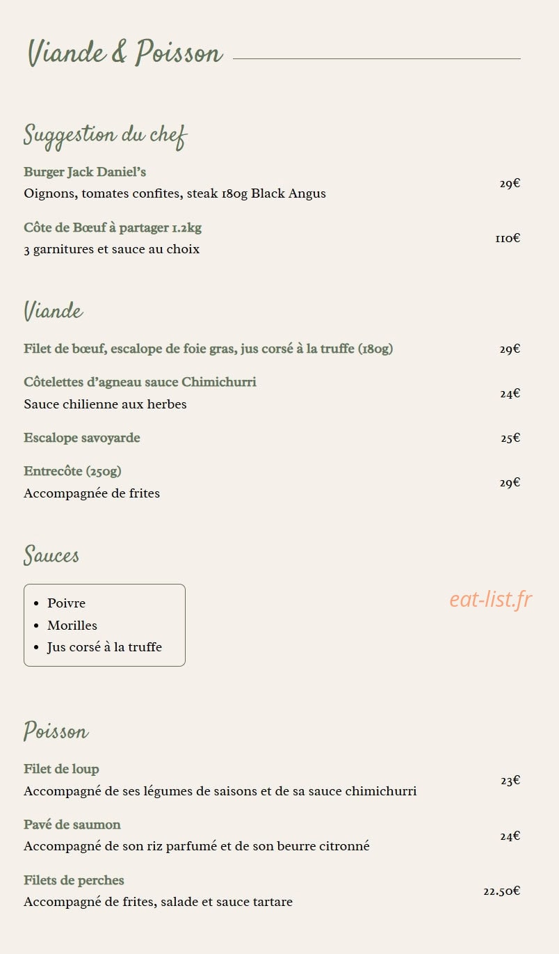 Carte et menu de La Locomotive à Saint Julien en Genevois — Les viandes et poissons