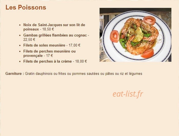 Carte et menu de Le Commerce à Saint Julien en Genevois — Les poissons