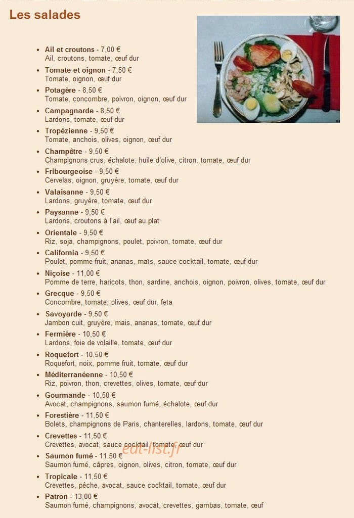 Carte et menu de Le Commerce à Saint Julien en Genevois — Les salades