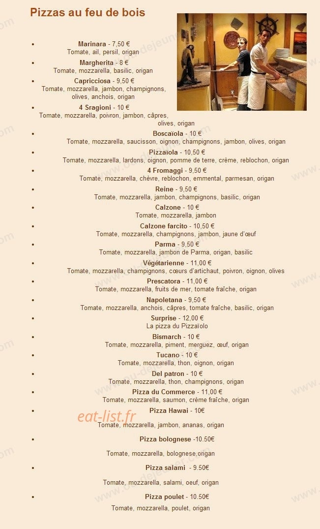 Carte et menu de Le Commerce à Saint Julien en Genevois — Les pizzas