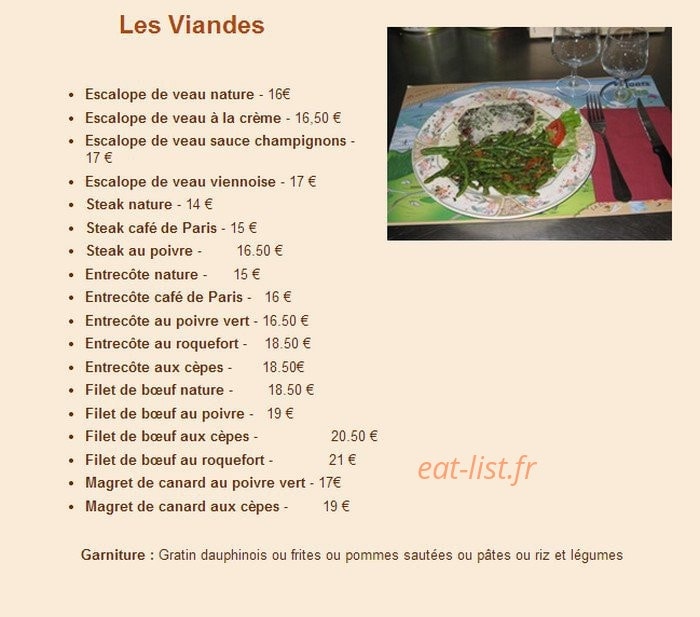 Carte et menu de Le Commerce à Saint Julien en Genevois — Les viandes