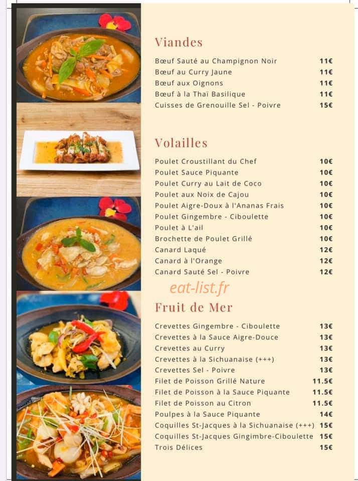 Carte et menu de Le Palais de Jade à Saint Julien en Genevois — Viandes, volailles et fruits de mer