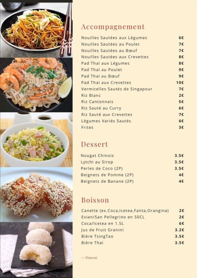 Carte et menu de Le Palais de Jade à Saint Julien en Genevois — Accompagnements; desserts et boissons