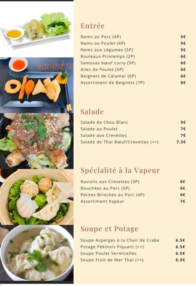 Carte et menu de Le Palais de Jade à Saint Julien en Genevois — Les entrées, salades et spécialités,...