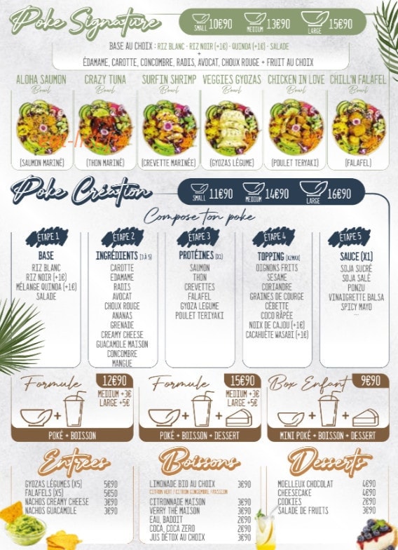 Carte et menu de Mahana Poké à Saint Julien en Genevois — Les poké signatures, poké créations et entrées,...