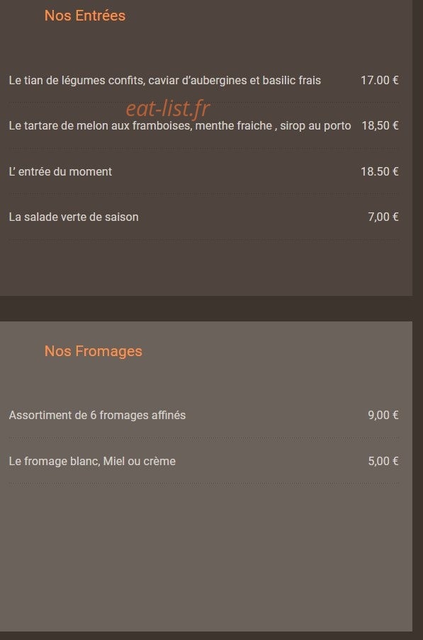 Carte et menu de Restaurant de la place Thairy à Saint Julien en Genevois — Les entrées et fromages