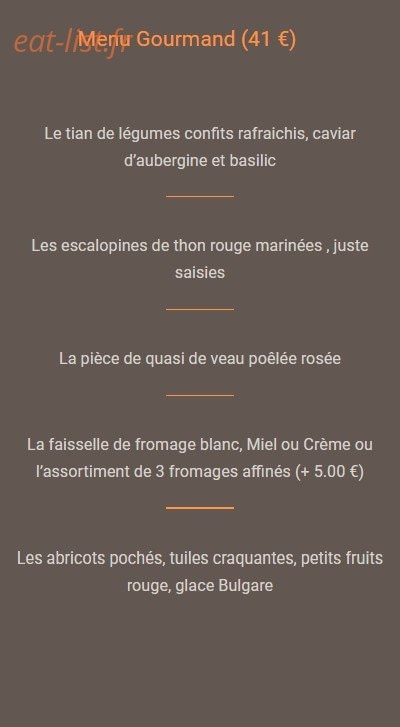 Carte et menu de Restaurant de la place Thairy à Saint Julien en Genevois — Le menu à 41€