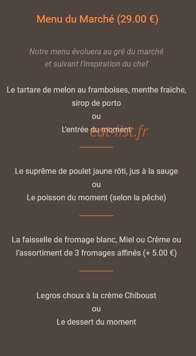 Carte et menu de Restaurant de la place Thairy à Saint Julien en Genevois — Le menu à 29€